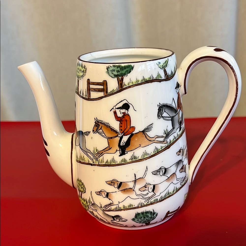 Hunting Scene Teapot No Lid by Crown  4.5” high